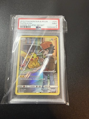2019 POKEMON SUN & MOON COSMIC ECLIPSE SECRET #241 FULL ART/PIKACHU PSA 9 Mint