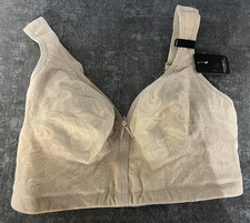 Modern Movement Longline Bra Womens 36DDD Beige Zip Front Wireless Full Coverage