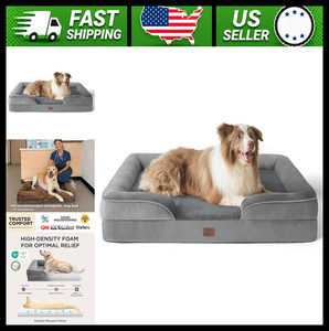 Bedsure Orthopedic Waterproof Dog Bed for Large Dogs, Washable, Grey