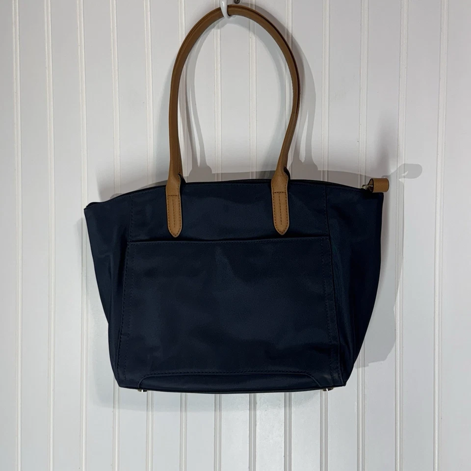 Michael Kors Kelsey Nylon Tote Navy Blue Gold Hardware Leather Trim Travel EUC - Image 4 of 4