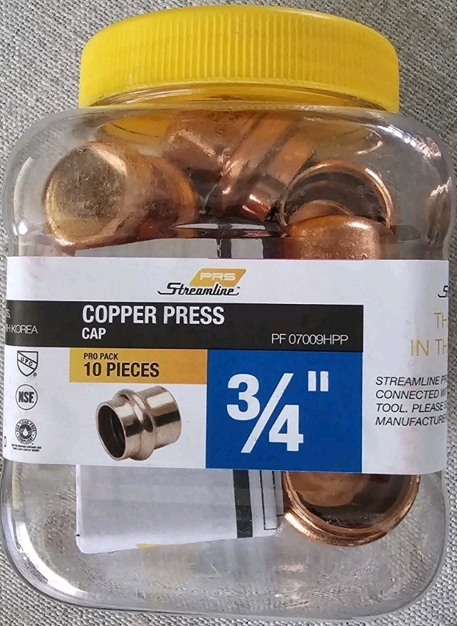 Streamline Copper Press Pressure Tube Cap Fitting Pro Pack 3/4"-Size (10-Pack)