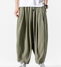Men's Chinese Style Loose Harem Casual Pants Yoga Kung Fu Wide Leg Long Trousers