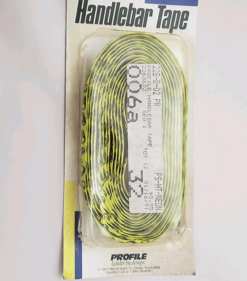 Cinta de manillar barra caída perfil calaveras amarillo neón vintage años 90 90 Foto 3 de 4