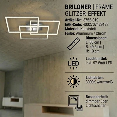 Deckenleuchte Briloner Frame LED 57W 80CM Deckenlampe Glitzereffekt Dimmbar warm - Bild 1 von 4