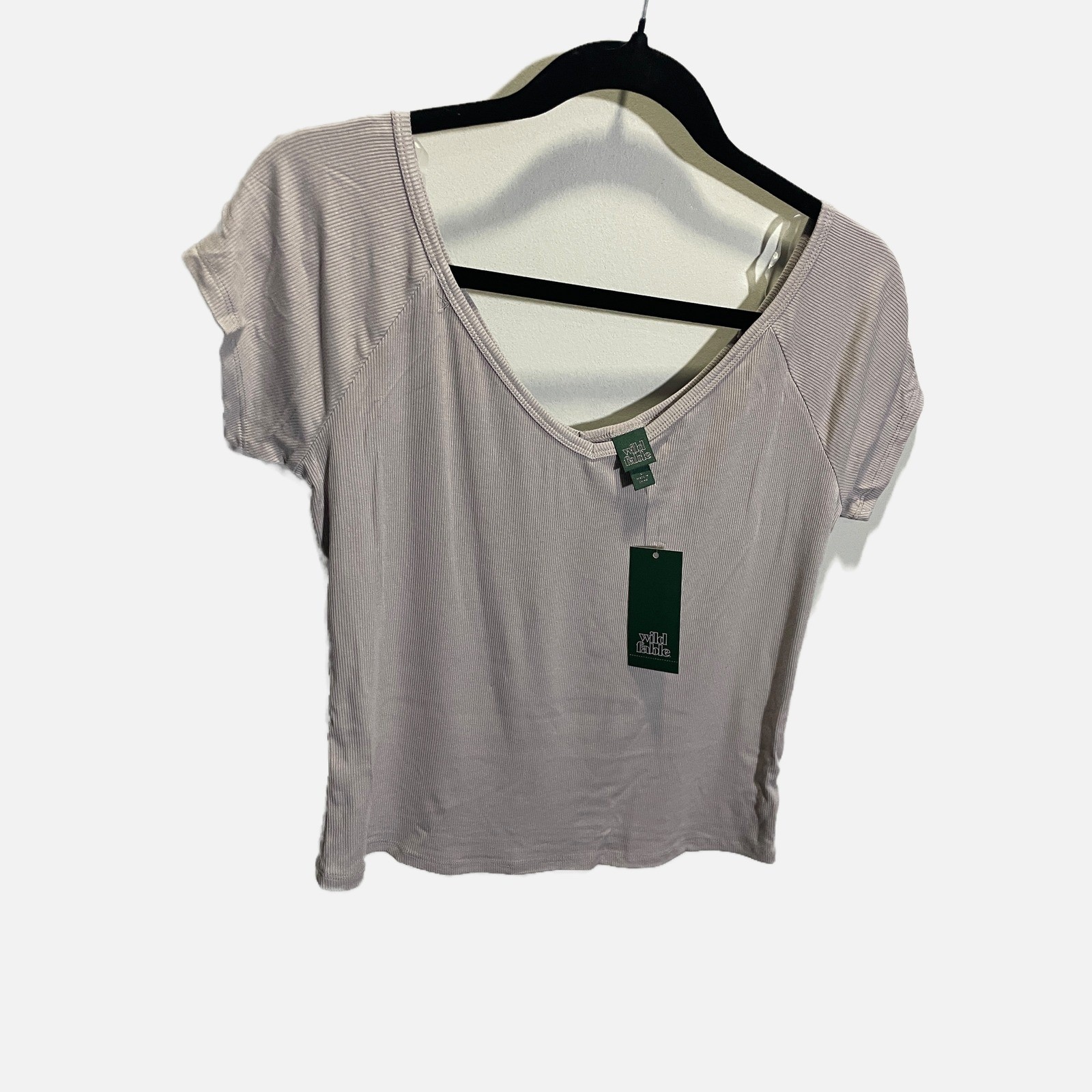 Wild Fable Womens Ribbed V-Neck Raglan Short Sleeve Top Gray Purple Large NWT