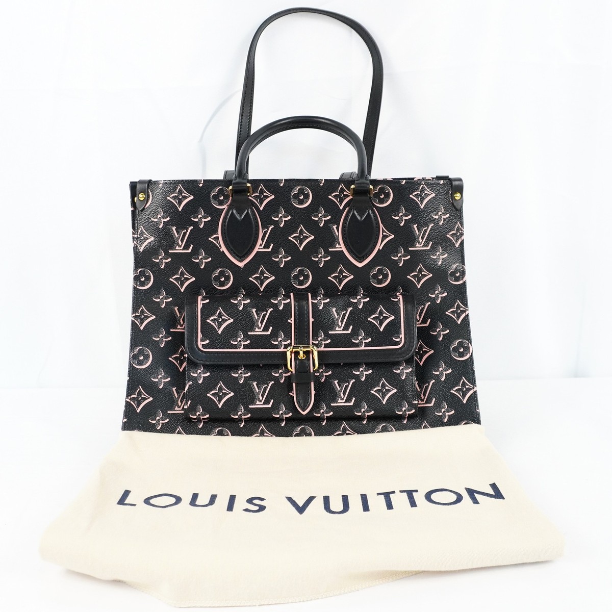 Louis Vuitton OnTheGo Monogram Tote Bag In Black Pink Coated