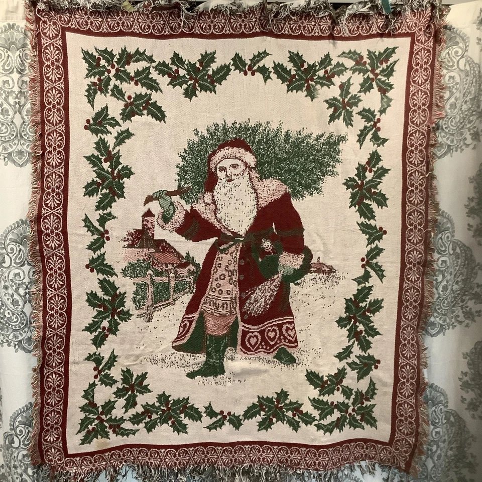 Tapiz manta de colección 57x48" 100 % algodón Papá Noel Nick Kris Kringle Holl Foto 2 de 4