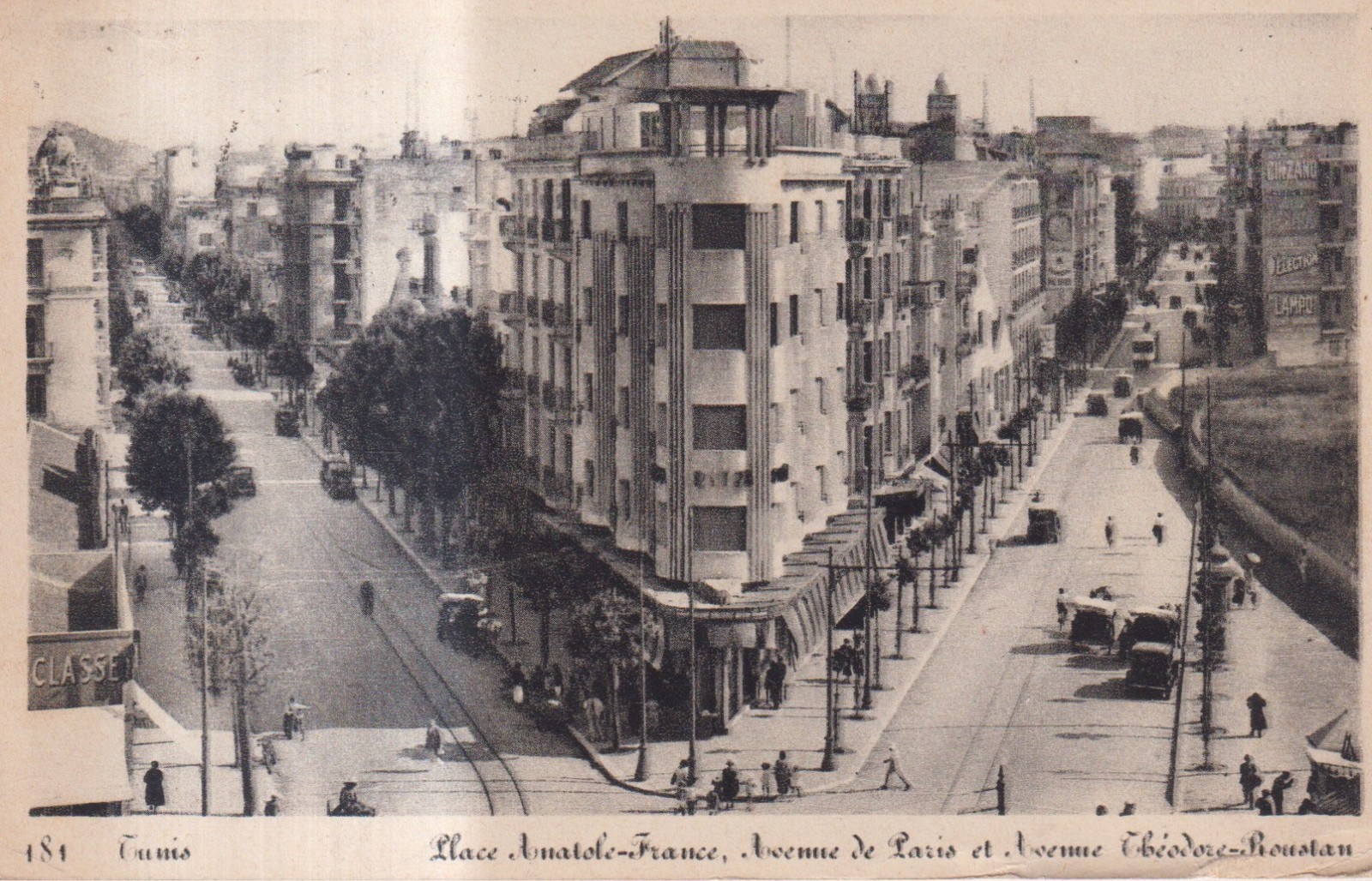 Tunis Place Anatole-France - viaggiata - con francobollo - bianco e nero - picc