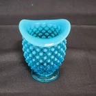 Vintage Uranium Glass Toothpick Holder Blue Hobnail UV Reactive Fenton Style