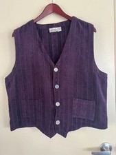 Chicos Sz 2 US Large Purple Rayon Poly V Neck Button Waistcoat Vest VTG