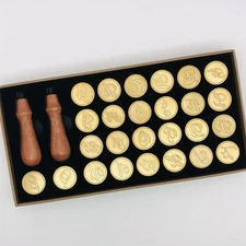 Wax Seal Alphabet Set A-Z Stamps With 2 Handles Script Wedding Christmas Cards