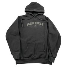 John Deere Hoodie Mens Medium Black Faded Pullover w/ Drawstring