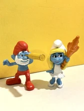 Vintage Set (2) McDonald’s Smurfs Happy Meal Toys Papa Smurf '11, Smurfette '13