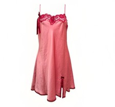 Vintage Victoria  s Secret Angels Pink Lace Slip Satin Nightgown Bow Size L