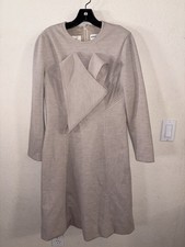 VTG OSCAR DE LA RENTA Light Heather Brown Exposed Seams Shift Dress w/Scarf 12