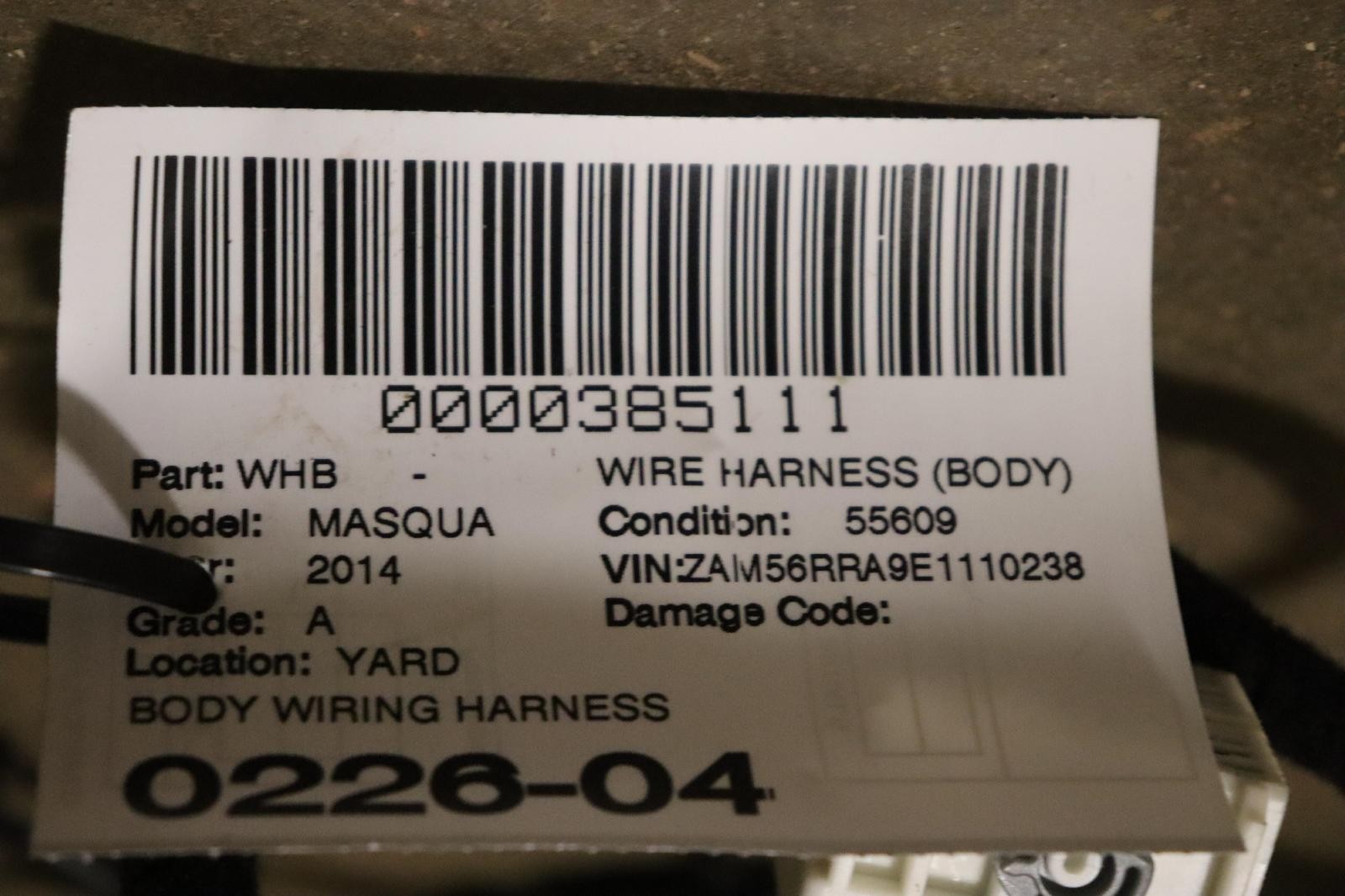 2014 MASERATI QUATTROPORTE SQ4 3.0L BODY MAIN WIRE WIRING HARNESS OEM