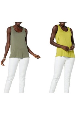 WynneLayers Women's 2pk Scoop Neck Tank Moss/Olive Gray