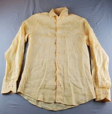Aurelien Smart Luxury Shirt Mens Medium Yellow Linen Button Up Long Sleeve