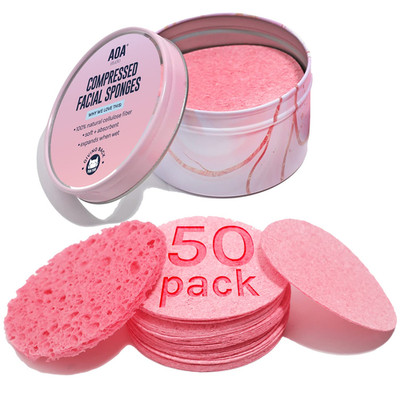 50-Count Compressed Facial Sponges 100% Natural Cosmetic Spa Sponges for Faci...