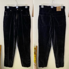 VTG Women  s Black Velvet High Waist Pants Tapered Goth Vamp Academia Sz 12 28x32