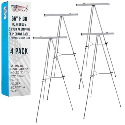 U.S. Art Supply 66 High Classroom Silver Aluminum Flip Chart Easel Presentation