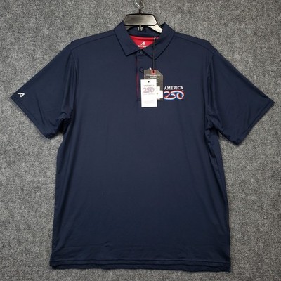 Antigua America 250th Anniversary Polo Shirt Mens Large Blue Stretch Performance
