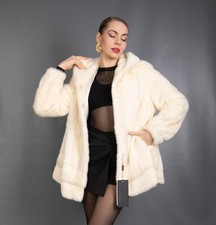 17658 NUOVO CAPPOTTO GLAMOUR VERO VISONE LUSSO PELLICCIA GIACCA CAPPUCCIO PELLICCIA BELLO TAGLIA M