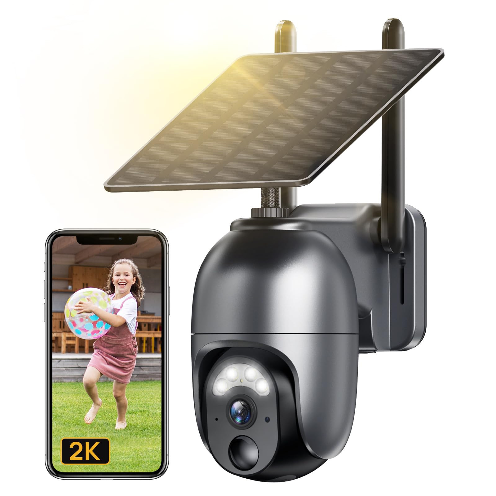 Wireless 2K Solar Outdoor Security Camera with 360° PTZ View and WiFi Battery Power