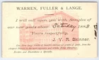 1883 Warren, Fuller & Lange Wallpaper Salesman Postal Card Chardon OH