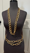 2 Vtg '70s/80s Gold Tone Metal Textured CHAIN Link BELTS or Necklaces Adjustable