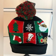 Christmas Festive Adults  Kids Light Up Pom-Pom Beanie One Size NWT