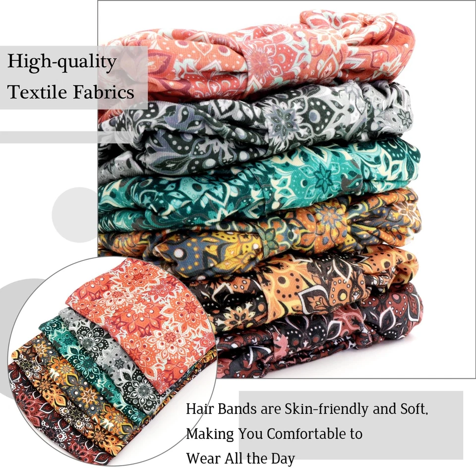 Pacote com 6 tiaras femininas boho com estampa de flores torção larga com nós el... - Imagem 3 de 4