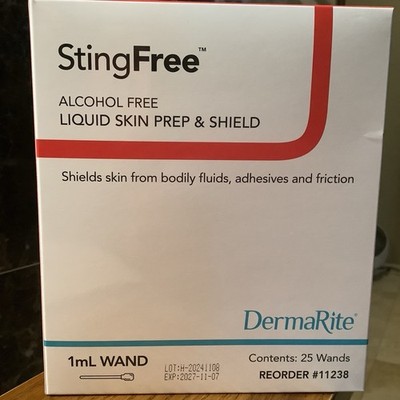 25 Ct DermaRite 11238 Sting Free Liquid Skin Prep & Shield 1mL Wands Exp 2027