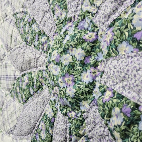 Quilt Handarbeit 86x102 Vintage Decke Tagesdecke California King Lila Grün - Bild 3 von 16