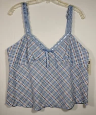 NWT Y2K Babydoll Women's Cami Top Sz XL(16-18) Blue Plaid Lace Ribbon Fairy U11