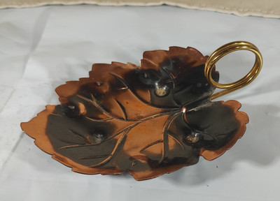Candy Dish Copper Craft Guild Molded Copper Leaf and Brass Handle