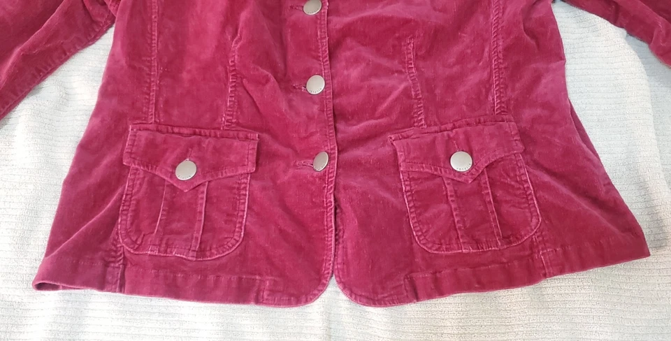 Venezia Size 18/20 Corduroy Blazer Jacket Burgundy 3 Button Long Sleeve Pockets - Image 3 of 4