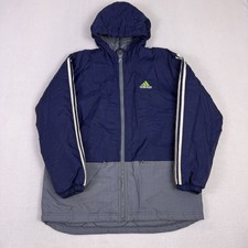 Vintage 90s Adidas 3 Stripe Puffer Jacket Navy Lime Green Big Logo Mens Large