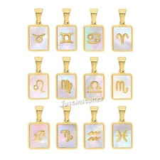 Zodiac Sign Pendant Necklace   12 Astrology Charms with Mother of Pearl Inlay