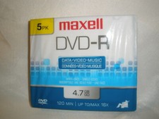 Maxell DVD-R 5 Pack 4.7 GB Data Video Music New Sealed