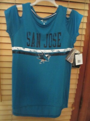 San Jose Sharks 4Her Women's M Teal Blue Crew Neck Cap Cut-out Sleeve Shirt NEW