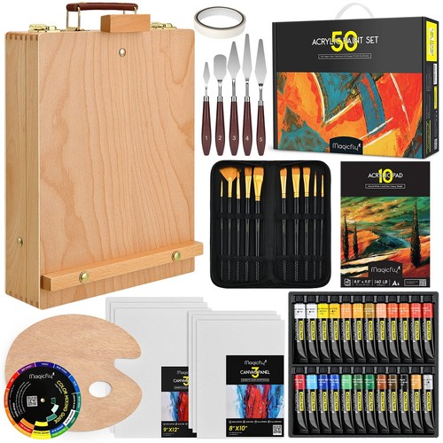 Magicfly Acrylic Painting Set with Wooden Easel Box 24x22ml Acrylic
