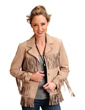 Stetson Western Jacket Womens Fringe Suede Tan 11-098-0539-0074 Ta