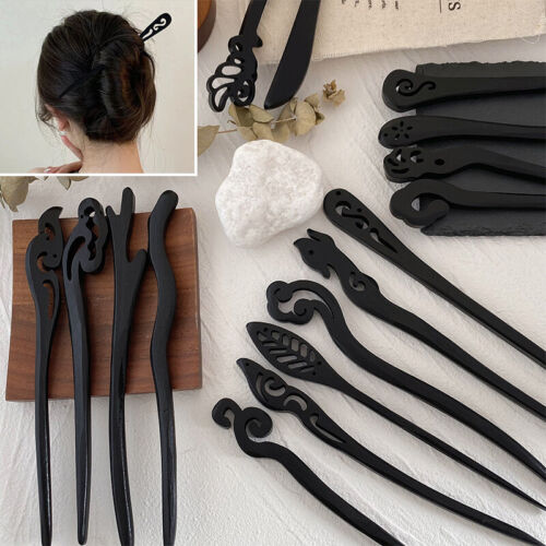 Retro Wooden Hair Pin Stick Chopstick Handmade Carved Hair Accessory Headwear - Picture 1 of 29