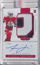 ISAIAH SIMMONS 2020 NATIONAL TREASURES 3 COLOR PATCH ON CARD AUTO RC #D 27/99