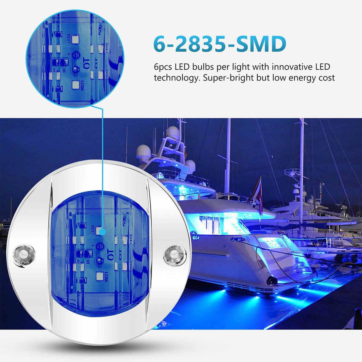 4-Pack Round Marine Boat LED Courtesy Lights – Blue, 75mm, For Cabin Deck Stern Navigation
