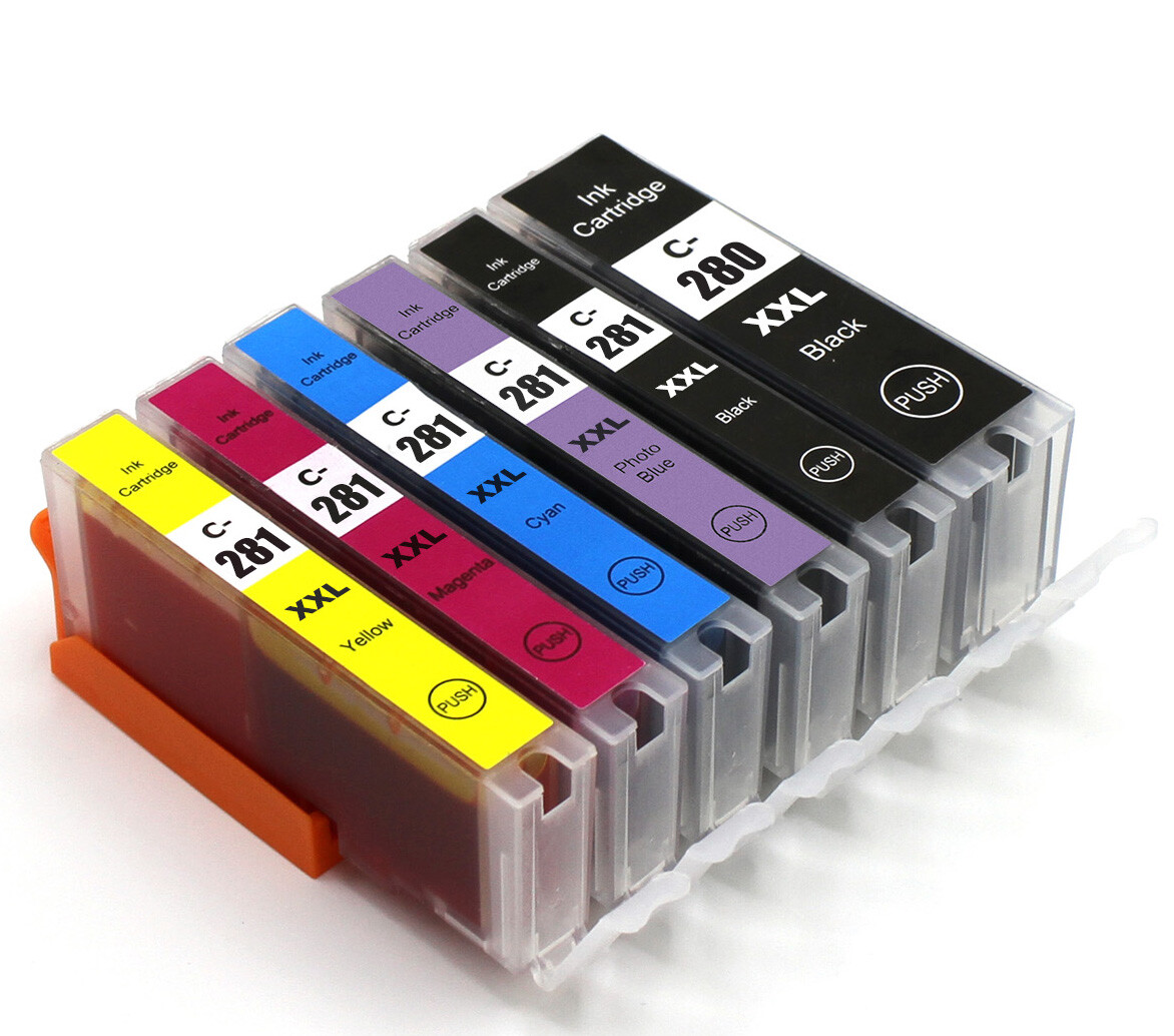 XXL High Yield Ink Cartridges For Canon Pixma - PGI-280 CLI-281 - 6-Pack Black Cyan Magenta Yellow