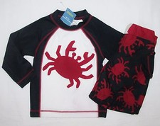 NWT Boys Gymboree Crab Rashguard Shirt  Swim Suit Trunks Set 2 2T Rash Guard