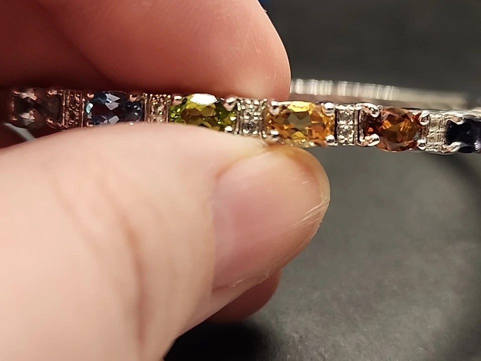 7.5" Multicolor Tourmaline Rhodium Over .925 w/ Topaz Accents Hinged Bracelet - Image 3 of 4