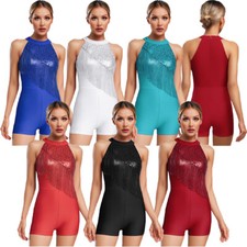 Womens Dancewear Samba Bodysuit Competition Jumpsuit Ballet Sparkly Costume Tap